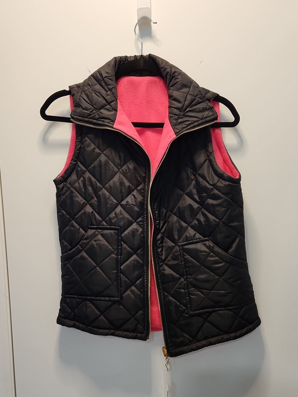 Quilted Black/Pink Puffer Vest with Reversible Small